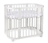 waldin Cuna Bebé 5 en 1, Cuna Colecho de Madera, Colchón, Blanca | Ventilada, Base Regulable en 5 Alturas, Cuna Evolutiva Convertible, Mecedora Opcional