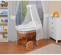 WALDIN Cuna Moisés, XXL,18 Modelos a Elegir,Madera/Ruedas Lacado,Color Textil Blanco