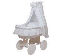 WALDIN Cuna Moisés, XXL, 24 Modelos a Elegir,Madera/Ruedas Lacado en Blanco,Color Textil Blanco