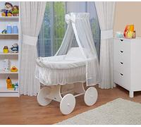 WALDIN Cuna Moisés, XXL, 24 modelos a elegir,Madera/ruedas lacado en blanco,color textil blanco/blanco