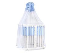 waldin Cuna Móvil 7en1, Colchón y Ruedas, con Estante, Madera Blanca | Tela Azul, de Crecimiento, Cama para Bebé, Colecho de Madera, Evolutiva, Mecedora Opcional