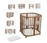 waldin Cuna Móvil 7en1, Colchón y Ruedas, con Estante, Madera Vintage | Sin Juego de Textiles, de Crecimiento, Cama para Bebé, Colecho de Madera, Evolutiva, Mecedora Opcional