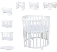 waldin Cuna Ovalada 7en1, Colchón y Ruedas, con Estante, Madera Blanca | Sin Juego de Textiles, de Crecimiento, Cama para Bebé, Colecho de Madera, Evolutiva, Mecedora Opcional