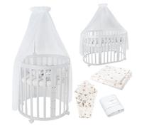 waldin Cuna Ovalada 7en1, Colchón y Ruedas, con Estante, Madera Blanca | Textiles Diente de león Blanco, de Crecimiento, Cama para Bebé, Colecho de Madera, Evolutiva, Mecedora Opcional