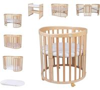 waldin Cuna Ovalada 7en1, Colchón y Ruedas, con Estante, Madera Natural | Sin Juego de Textiles, de Crecimiento, Cama para Bebé, Colecho de Madera, Evolutiva, Mecedora Opcional