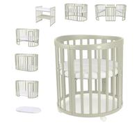 Waldin Cuna Ovalada 7en1, con Colchón y Ruedas, con Cambiador, de Crecimiento, Cama para Bebé, Colecho de Madera Oliva