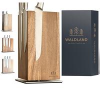 WALDLAND Bloque de cuchillos premium sin cuchillo, bloque magnético y giratorio 360°, de madera de acacia noble y resistente, soporte magnético para cuchillos, bloque de madera, organizador de cocina