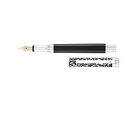 Waldmann Xetra Vienna - Pluma estilográfica con plumín dorado mediano, grabado a mano / lacado negro, plata maciza 925