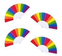 Waldspring Abanicos de Arcoíris Plegable de Mano 4 Piezas, Juego de Abanico de Mano Arcoíris, Abanico de Mano Colorido para Decoración de Baile, Fiesta, Boda, Mes del Orgullo