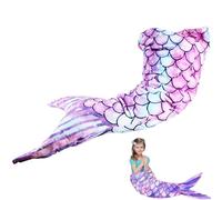 Waldspring Manta Sirena De Algodón Puro, 50 * 135cm Manta Cola De Sirena Niña, Manta Cola De Sirena Para Niñas, Sofá, Cama
