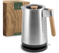 WALDWERK Hervidor agua electrico Design - 3000 vatios - 1,7 L - Calentador de agua electrico de acero inoxidable - Kettle con asas de auténtica madera de roble y acero inoxidable 304 anticorrosivo