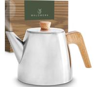 WALDWERK Tetera con colador (1,1 L) - térmica de doble pared - Tetera con filtro de acero inoxidable 304 - con asas de madera de roble macizo - 100% antigoteo