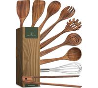 WALDWERK Utensilios de cocina madera - 9 piezas con pinzas para parrilla, batidor, espátula, cuchara y cucharón para pasta - Utensilios cocina - Accesorios cocina