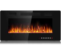 Waleaf Chimenea Eléctrica, 36"/42"/50" Chimeneas Electricas Decorativas con Calefacción, Efecto de Llama 3D, 12 Colores de Llama, Termostato 750/1500W, Chimenea Empotrada y Montada en Pared