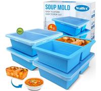 Walfos Bandeja congeladora de silicona extragrande de 1 taza con tapa, 4 paquetes de sopa, congelador, bandeja de cubitos de hielo para alimentos, contenedor para almacenar y congelar sopa, caldo