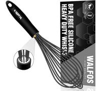 Walfos Batidor de Silicona Negro de 26,6 cm - Acero Inoxidable, Alambre de Silicona, para Mezclar, Batir, Espumar y Remover en la Cocina