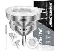 Walfos embudos de acero inoxidable, embudo de cocina, embudo de mermelada con colador, 200 filtros de malla y cepillo de limpieza, herramienta de llenado de cocina para transferir líquidos 13 & 10.4cm