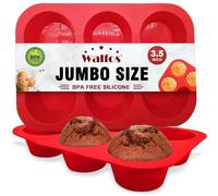 Walfos Juego de 2 moldes de silicona para magdalenas Texas, 6 tazas Jumbo antiadherente, fácil de sacar. Perfecto para magdalenas de huevo, cupcakes grandes, sin BPA y apto para lavavajillas