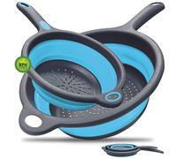 Walfos Paquete de 2 Escurridor Plegable Silicona, Cocina Plegable escurridor pasta de Silicona, Coladores de Cocina Plegable con Asa para Escurrir Frutas y Verduras Pasta, 24 & 20cm