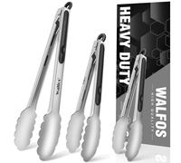 Walfos Pinzas de acero inoxidable, juego de 3 piezas, 45,72 cm, 58,48 cm, grado alimenticio, a prueba de óxido, mango ergonómico, mecanismo de bloqueo, apto para lavavajillas, utensilio de cocina