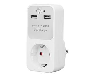 Walfront Adaptador de Salida 2 Puertos de Alimentación USB Alta Seguridad Compatibilidad Universal Construcción Robusta Adaptador de Enchufe de Viaje Protector para el Hogar Viajes Oficina