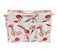 Walfront Bolsa Multiusos con Mango de Madera Organizador Tejida de Hilos Agujas de Tejer y Ganchillo Bolso Tote para Mujer Costura Compra(Red Flower)