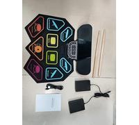 Walfront Juego de Almohadillas de Batería Electrónica Kit de Batería Eléctrica Enrollable de Silicona con Altavoz Dual 9 Almohadillas BT MIDI 8 Estilos 10 Canciones de Demostración para