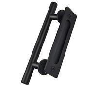 Walfront Juegos de Manilla para Puertas, Manija para Puerta Granero Acero al Carbono Estilo Vintage para Puerta Corredera y Rasante 170 mm Manija Puerta Antigua para Cocina Dormitorio(1, Negro)