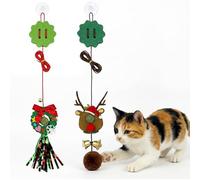Walfront Juguete colgante de Navidad para gatos de interior, juguete para gatos de puerta de juego automático con bola de hierba gatera, cuerda elástica ajustable, juguete interactivo para gatitos