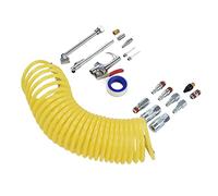 Walfront Kit de Accesorios para Compresor de Aire, Accesorios para Manguera de Conexión Rápida de Acero y Nailon, 1 4 Pulgadas NPT con Manguera en Espiral de 25 Pies, Juego de Boquillas de Soplado
