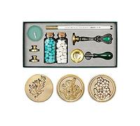 WALFRONT Kit de Sellos de Cera con Diseño de Sello Retro, Juego Completo con Cuentas de Cera, Cuchara para Derretir, Sello y Cabeza de Cobre para Sobres e Invitaciones de Boda (Estilo 7)