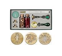 WALFRONT Kit de Sellos de Cera con Diseño de Sello Retro, Juego Completo con Cuentas de Cera, Cuchara para Derretir, Sello y Cabeza de Cobre para Sobres e Invitaciones de Boda (estilo 9)
