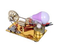 Walfront Stirling Engine Modelo de Aleación de Zinc Base Generador de Juguetes Educativo Motor con Bombilla LED Terrestre de Experimento de Bricolaje Adultos Niños para el Escritorio del (Gold)