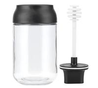 Walfront Tarro de Miel con Cucharón, 250 Ml, Botella de Almacenamiento, Tarro de Almacenamiento de Vidrio Sellado, Bote de Miel Original con Cuchara y Tapa Negra para Cocina Casera