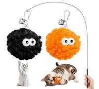 Walfront Varita de juguete interactiva para gatos, bola de felpa naranja y negra, estilo caña de pescar, juguete para gatos de interior para todos los gatos, gatitos y adultos, diversión atractiva y