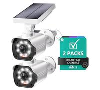 WALI - Cámara Falsa simulada, cámara de Seguridad con Sensor de Movimiento, cámara Domo CCTV de Seguridad simulada para Interiores y Exteriores (TCW2-SOL), 2 Paquetes, Color Blanco y Solar