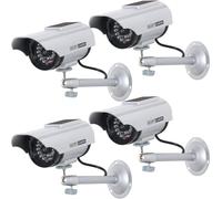 WALI Solar Powered Bullet Falso simulado de vigilancia vigilancia CCTV cámara domo interior exterior con 1 luz LED, calcomanía de alerta de seguridad (SOLTC-S4), 4 paquetes, plata