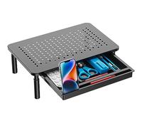 WALI Soporte para Monitor con Cajón, Elevador Monitor Escritorio de 3 Alturas Ergonómicas Ajustables con Plataforma de Malla para Computadora Portátil, Impresora, Capacidad hasta 20 kg, Negro