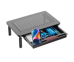 WALI Soporte para Monitor con Cajón, Elevador Monitor Escritorio de 3 Alturas Ergonómicas Ajustables con Plataforma de Malla para Computadora Portátil, Impresora, Capacidad hasta 20 kg, Negro