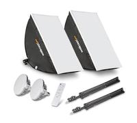Walimex pro 2 softbox de 40 x 60 cm, 60 W, luz Continua Potente, Incluye 2 trípodes, 2 difusores y Mando a Distancia, Temperatura de Color 3000 - 6000 K, para Fotos y vídeos Profesionales I CRI 95+