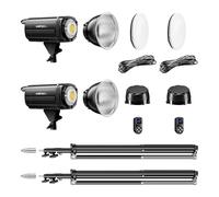 Walimex pro 2X Set LED Niova Plus DL 100 W + 2X trípode, 2 Unidades, Luces LED Regulables para vídeo más Soportes para Flash con amortiguación por Muelle hasta una Altura de 256 cm