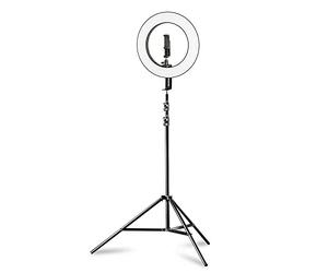 Walimex pro 380 Bi Color Plus - Anillo de luz LED con trípode (38 cm de diámetro, Regulable, 3200-5600 K, Funciona con batería NP-F o Fuente de alimentación, con trípode Estable de 260 cm)