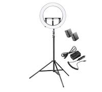 Walimex pro - Anillo de luz LED 500 Bi Color Plus con trípode y 2 baterías - 50cm de diámetro, Regulable, 3200 - 5600 K, Funciona con batería NP-F o Fuente de alimentación, con trípode de 256 cm