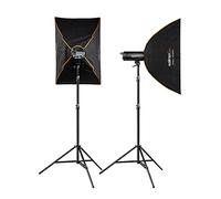 Walimex pro Campaigner 400 HS - Juego doble con receptor integrado de 2,4 GHz, 400 W, tiempo de combustión rápido, luz de modelado LED y panel de control fácil de usar, acabado de aluminio de alta