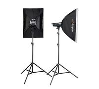 Walimex pro Emerger 200 Set Double - luz de Estudio de 200 WS con Receptor de 2,4 GHz, Corto Tiempo de Recarga, luz LED de Modelado, 16 Canales y 4 Grupos, compacta y portátil