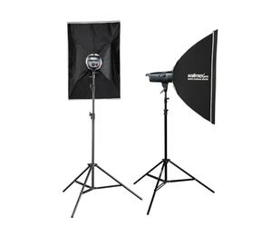 Walimex pro Emerger 200 Set Double - luz de Estudio de 200 WS con Receptor de 2,4 GHz, Corto Tiempo de Recarga, luz LED de Modelado, 16 Canales y 4 Grupos, compacta y portátil