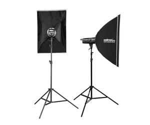 Walimex pro Emerger 400 Set Double - luz de Estudio de 400 WS con Receptor de 2,4 GHz, Corto Tiempo de Recarga, luz LED de Modelado, 16 Canales y 4 Grupos, compacta y portátil