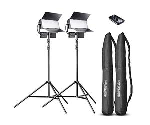 Walimex pro LED Sirius 160 Daylight juego de 2 con trípode + control remoto - 2x 65W Luz de superficie de luz diurna, luz de estudio, 2x 65 Watt 6000 lumen, 5600K, regulable, con control remoto