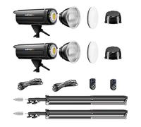 Walimex pro Set 2X LED Niova Plus DL 200 W + 2X trípode, lámpara LED Regulable para vídeo más Soporte para Flash con amortiguación por muelles hasta una Altura de 256 cm