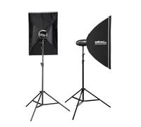 Walimex pro Set de 2 Flash de Estudio Newcomer 300 II con softboxes y Soportes de lámpara luz de Estudio LED 300 W con Mando a Distancia Alta Potencia Luminosa Ideal para Estudio fotográfico